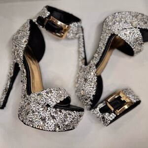 Sparkling Silver Competition Heels – 7” High with 2” Platform & Stunning Shine ✨
